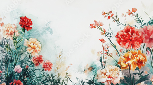 watercolor botanical Chrysanthemum flowers texture template background.Elegant wedding invitation card background . Minimal hand painted Design for wedding or Valentine's Day
