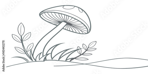Vector illustration featuring a white-capped mushroom and the natural forest fungi.
