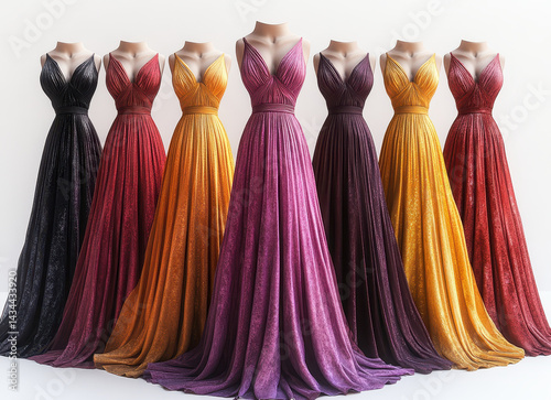 Wallpaper Mural Elegant Collection of Maxi Dresses in Vibrant Colors on Mannequins Isolated on White Background Torontodigital.ca