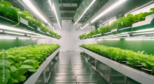 Green eco friendly hydroponic farm for growing greens and plants in artificial conditions 4K