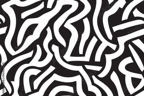 Bold Black and White Abstract Seamless Pattern – Intertwined Geometric Lines Design for Fabric, Wallpapers, and Digital Art