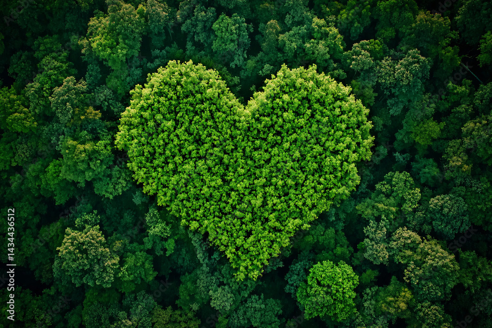 Heart shaped background made of green vegetation. moss. leaves. concept of love for nature. freshness and ecology. summer. banner for advertising