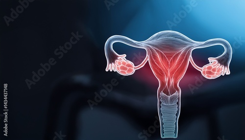 Uterus And ovaries anatomy concept of female fertility or infertility condition with fallopian tubes with tissue growth