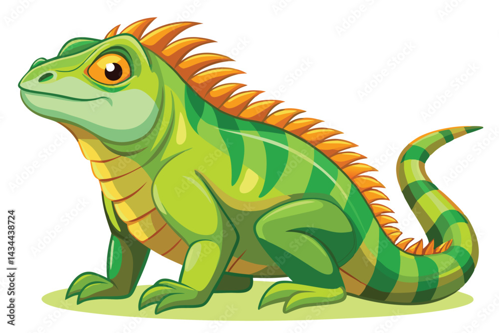 Obraz premium illustration of a green iguana in a semi-realistic cartoon style.