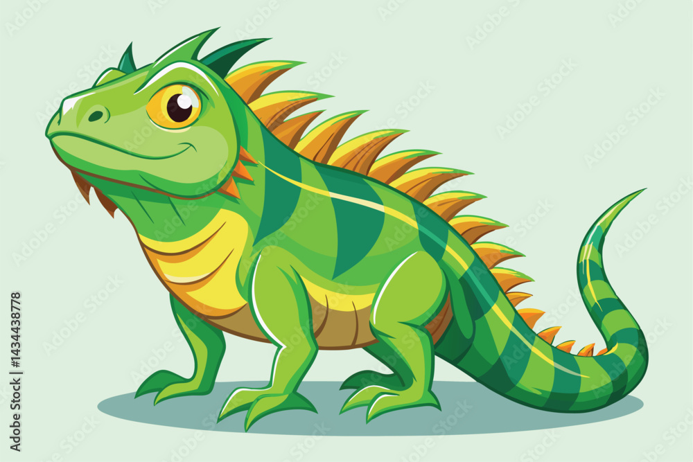 Obraz premium illustration of a green iguana in a semi-realistic cartoon style.