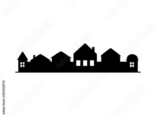 Small Town Village Skyline Silhouette Icon