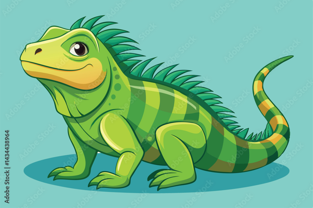 Fototapeta premium illustration of a green iguana in a semi-realistic cartoon style.