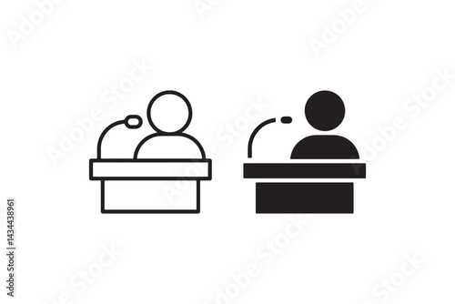 Speaker at podium icon with microphone Vector