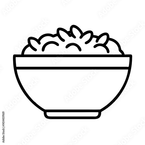 Bowl of rice illustration vector, rice bowl drawing, asian food bowl, rice bowl outline icon