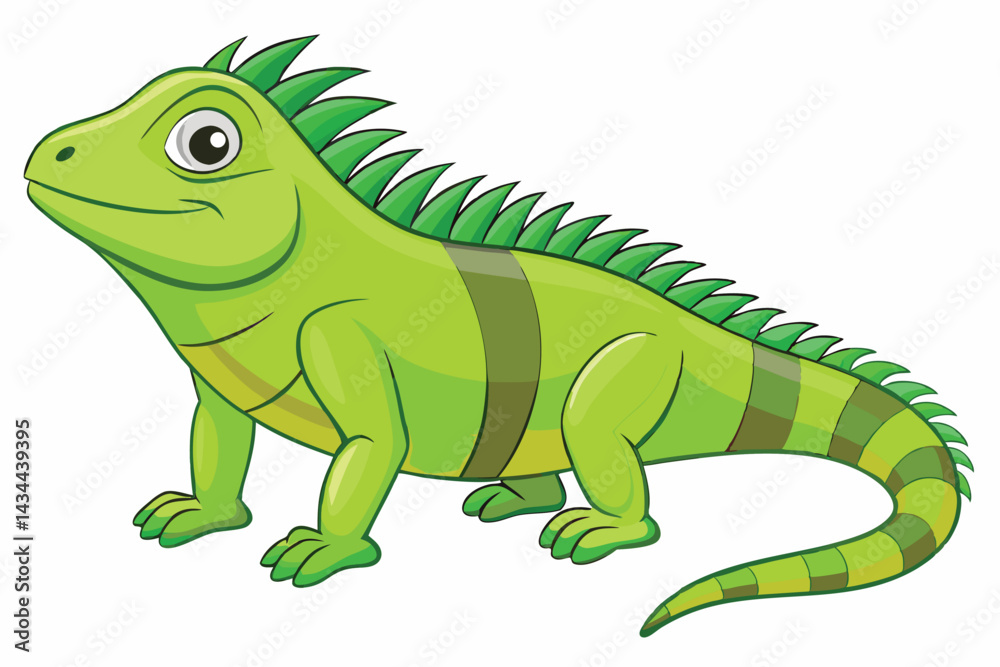 Fototapeta premium illustration of a green iguana in a semi-realistic cartoon style.