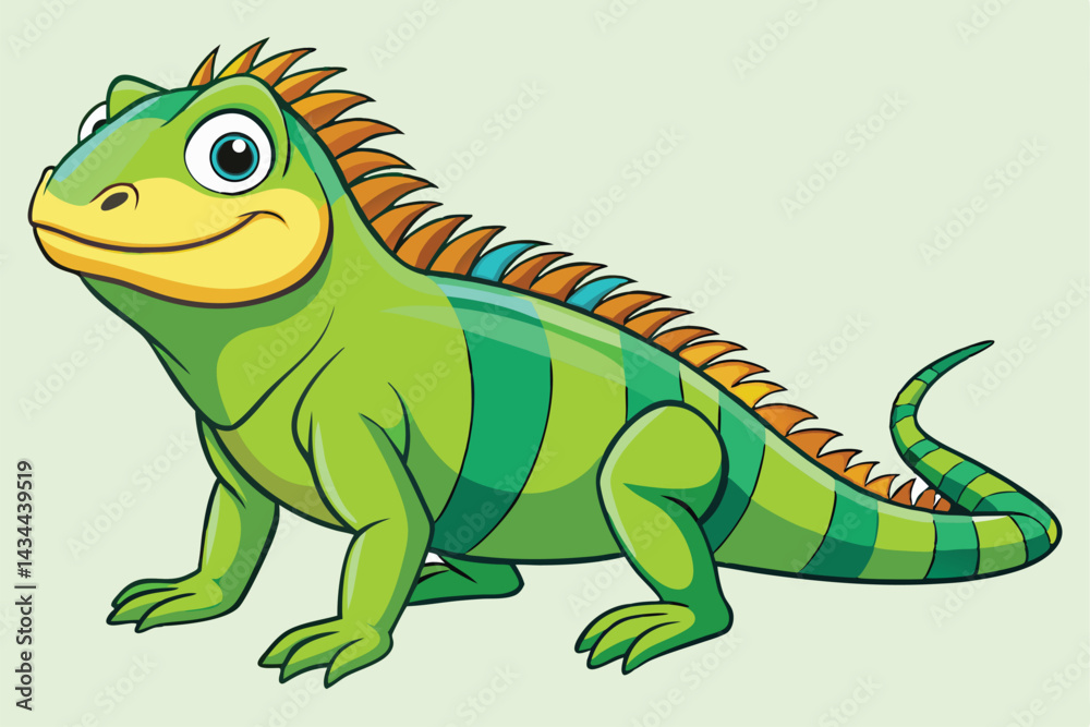 Fototapeta premium illustration of a green iguana in a semi-realistic cartoon style.