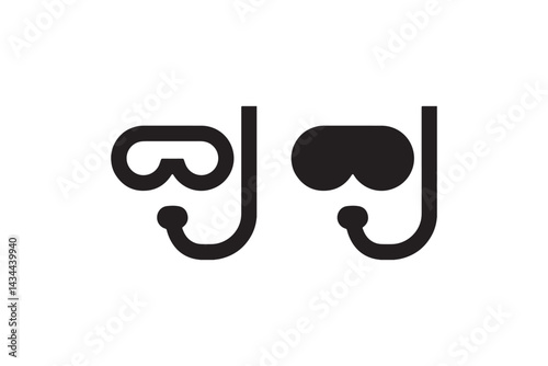 Diving mask and snorkel icon in black Vector photo