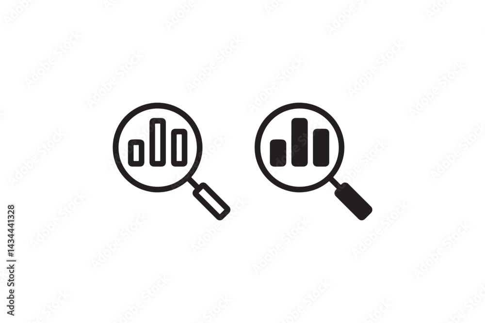 Data analysis icon with magnifying glass Vector Data analysis icon with magnifying glass Vector