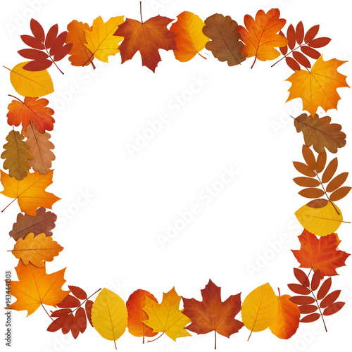 colorful Autumn Leaves Square Frame on transparent background