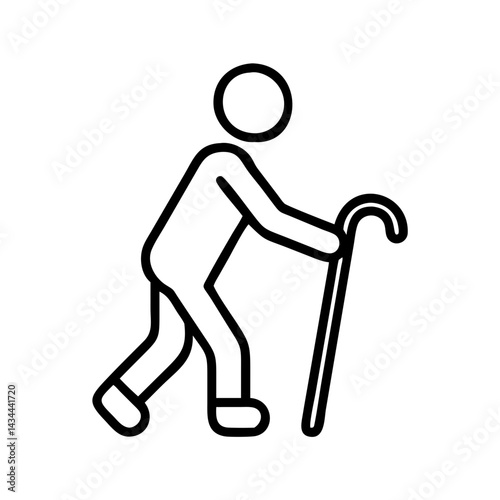 Walking stick figure drawing for elderly care assistance and mobility aid vector illustration