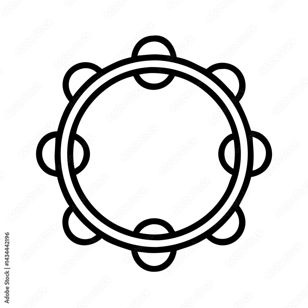 Fototapeta premium Outline tambourine vector illustration, percussion instrument drawing for music design and art projects
