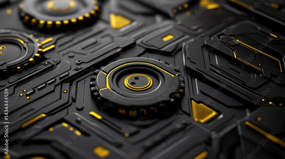 Fototapeta premium Detailed close-up of futuristic technology background with metallic patterns and designs