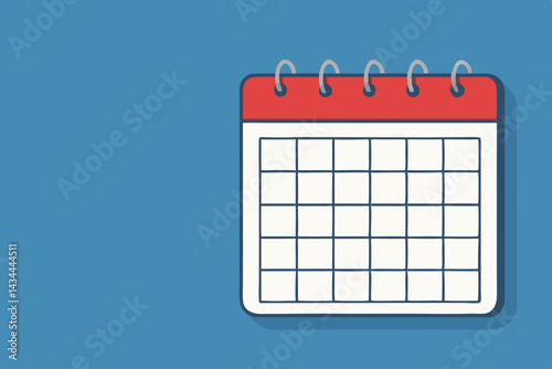 Simple blank calendar vector illustration with empty grid for scheduling appointments, reminders, and planning dates. Flat design style with texture on a blue background and copy space.