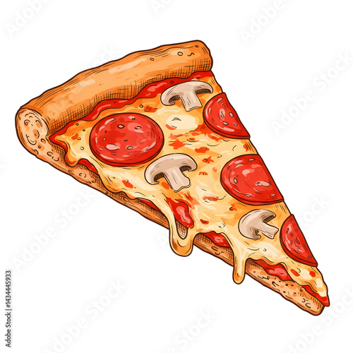 Single Slice of Pepperoni and Mushroom Pizza on transparent background