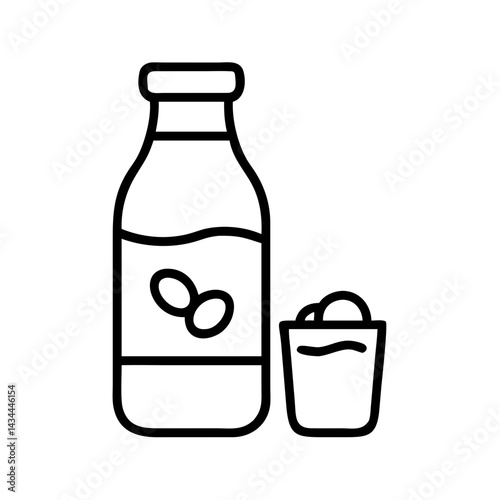 Soy milk bottle and glass vector icon illustration healthy drink lactose free dairy alternative vegan