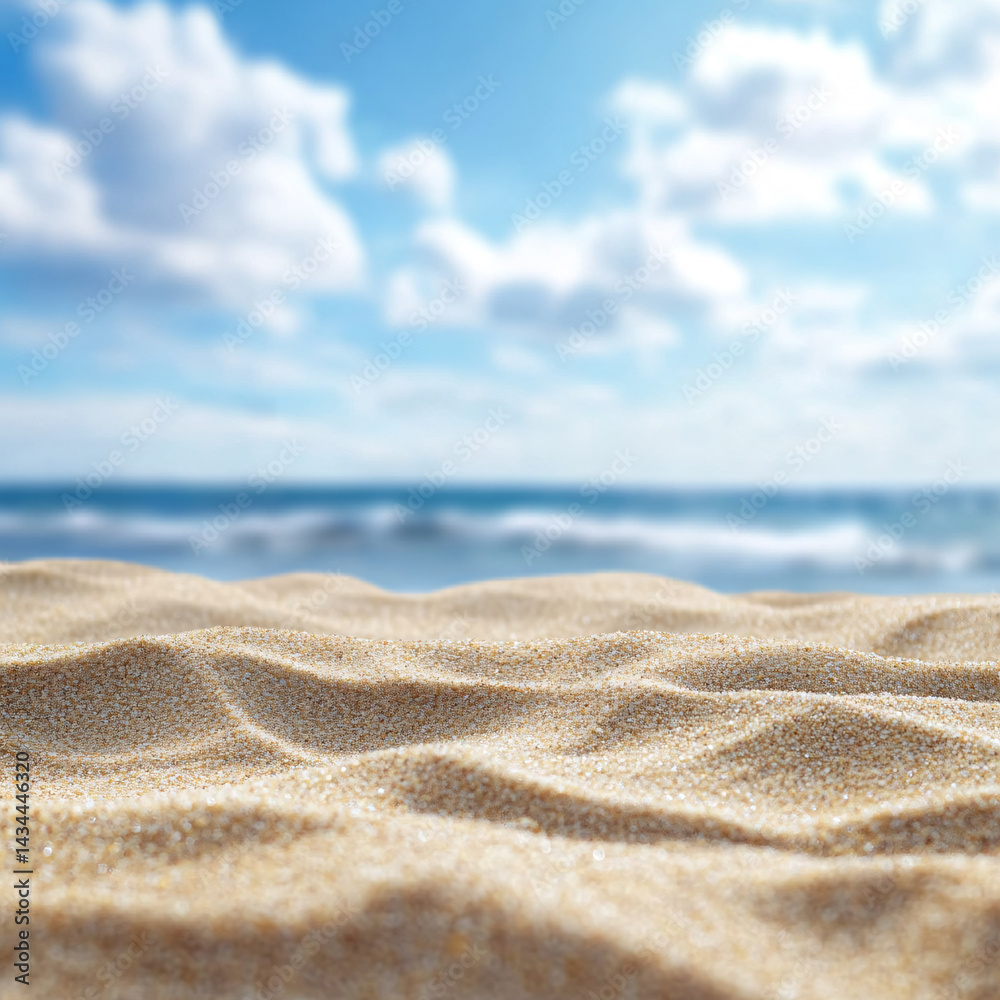 Background with sand in the foreground and sky in the background. summer beach nature with rays of sunlight. golden sand beach. sea water against blue sky with clouds Background with sand in the foreground and sky in the background. summer beach nature with rays of sunlight. golden sand beach. sea water against blue sky with clouds
