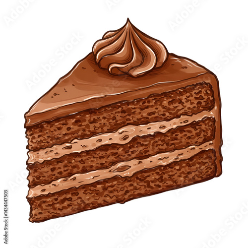 Slice of Rich Chocolate Layer Cake on transparent background