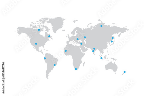 World map with data point markers indicating global distribution.