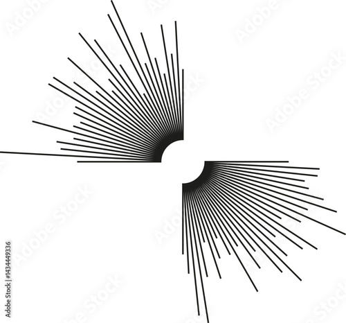 Two long beams of rays radiating outward.