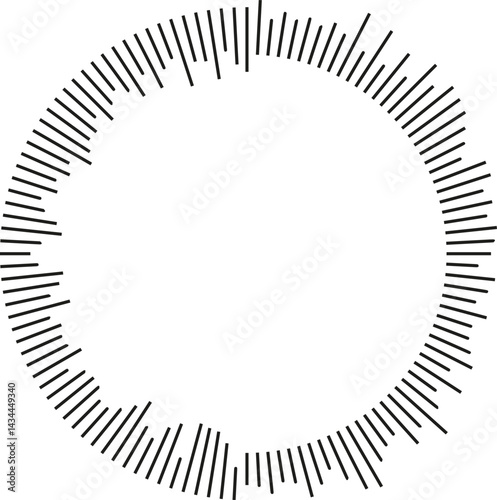 Circular shape with irregular rays radiating from the center, half inside and half outside, leaving an empty circular center.