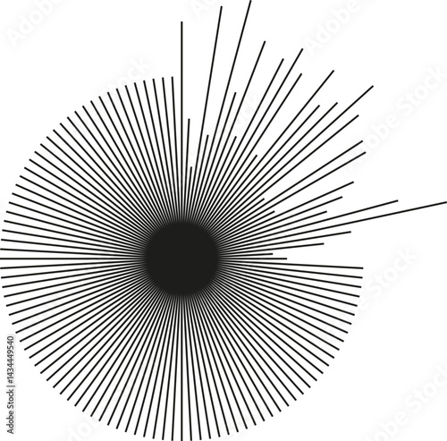 One-quarter of a circular shape with irregular rays extending outward.