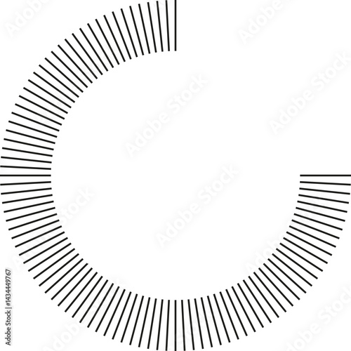 Circular shape missing one-quarter of its rays, leaving an empty space at the center.