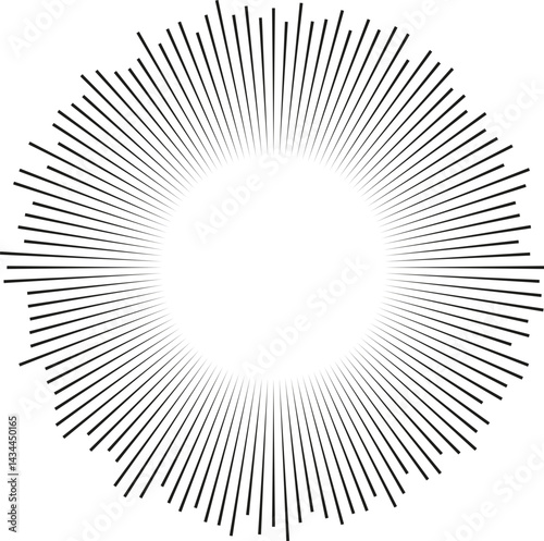 Circular shape with irregular rays and empty center, with lines tapering towards the middle.