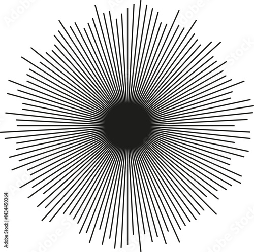 Circular shape with irregular rays radiating outward from the center.