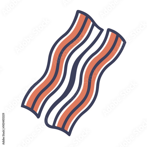Bacon icon, crispy meat, savory snack illustration on white background