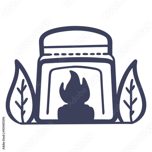 Crematory icon, memorial service, peaceful tribute illustration on white background