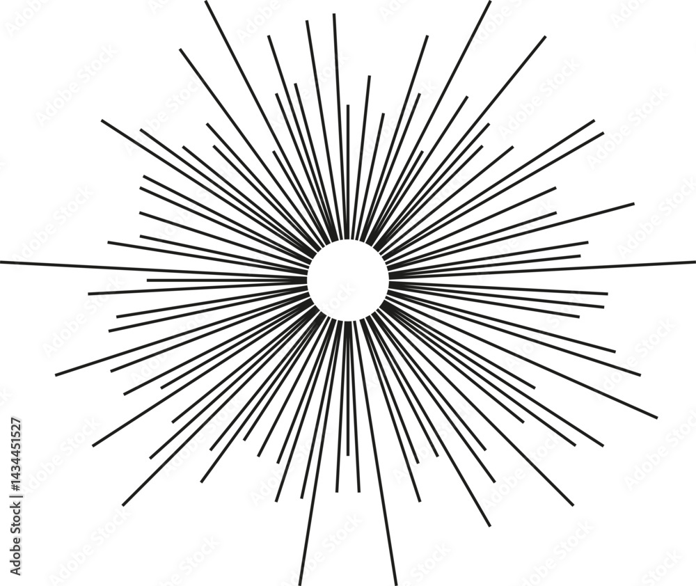 Obraz premium Circular shape with irregular rays radiating from an empty center in an explosion pattern.