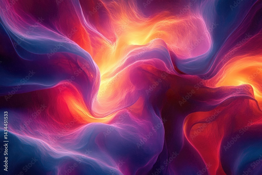 Obraz premium Abstract artwork depicting swirling, vibrant colors of red, orange, purple, and blue, creating a dynamic and ethereal visual effect.