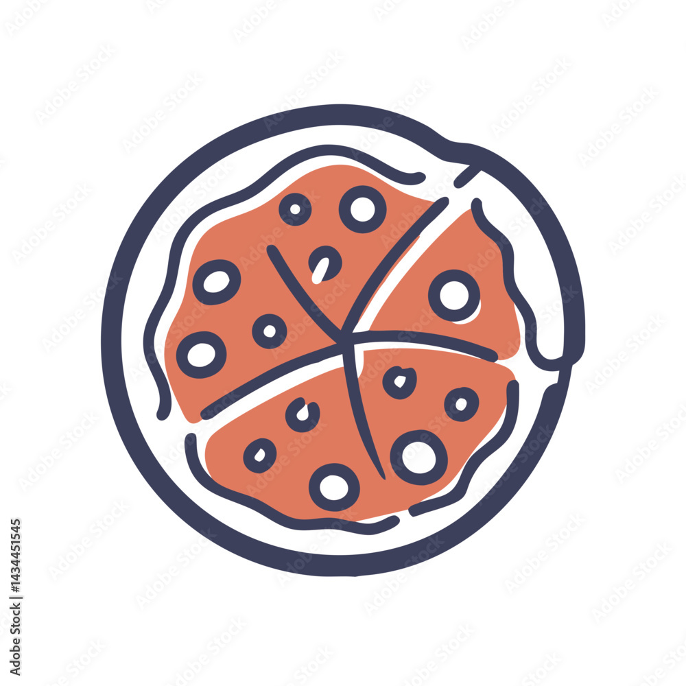 Obraz premium Pizza icon, delicious Italian dish, savory slice illustration on white background