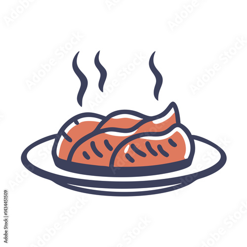 Roasted chicken icon, delicious meal, savory dish illustration on white background