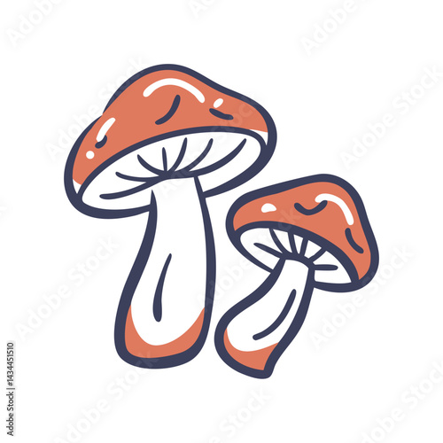 Mushrooms icon, fresh vegetables, edible fungi illustration on white background