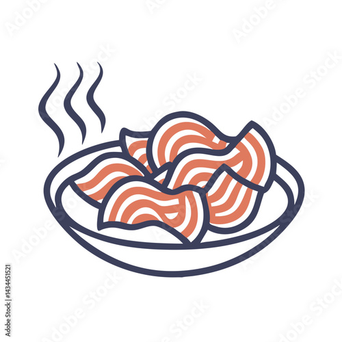 Pasta icon, hot noodle dish, delicious meal illustration on white background