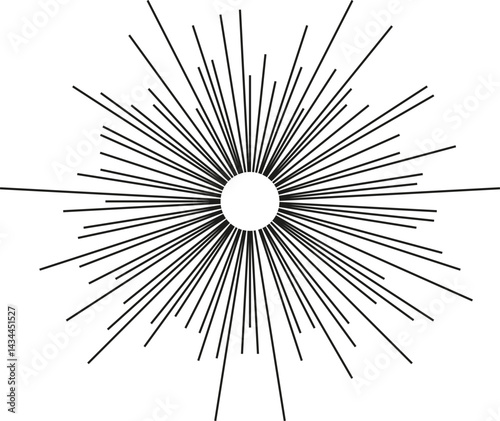 Circular shape with irregular rays radiating from an empty center in an explosion pattern.