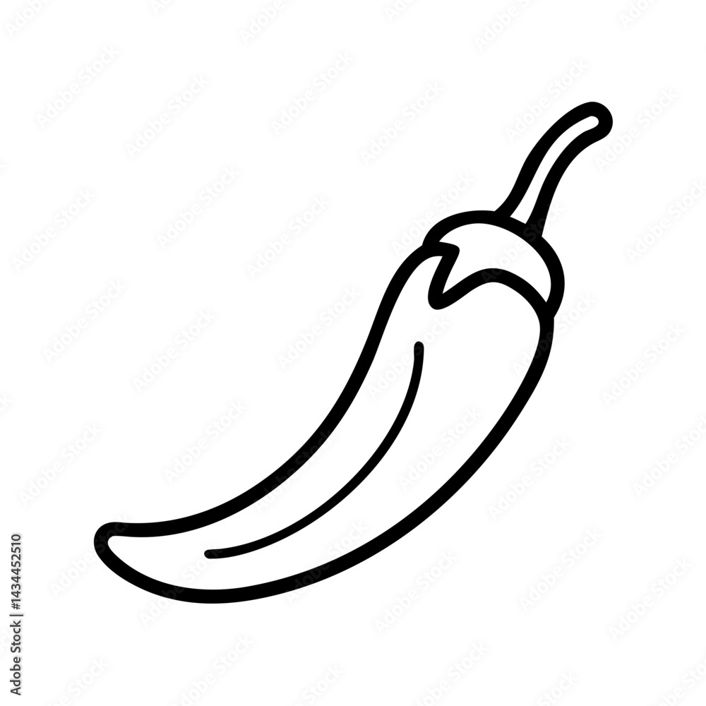 Isolated vector illustration of a hot chili pepper outline drawing for spicy food designs and art Isolated vector illustration of a hot chili pepper outline drawing for spicy food designs and art