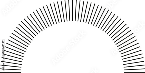 Semicircular shape with rays and a central space.