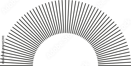 Semicircular shape with rays and a medium-sized center space.