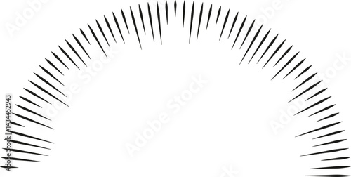 Semicircular shape with rays extending inward, creating a large center space.