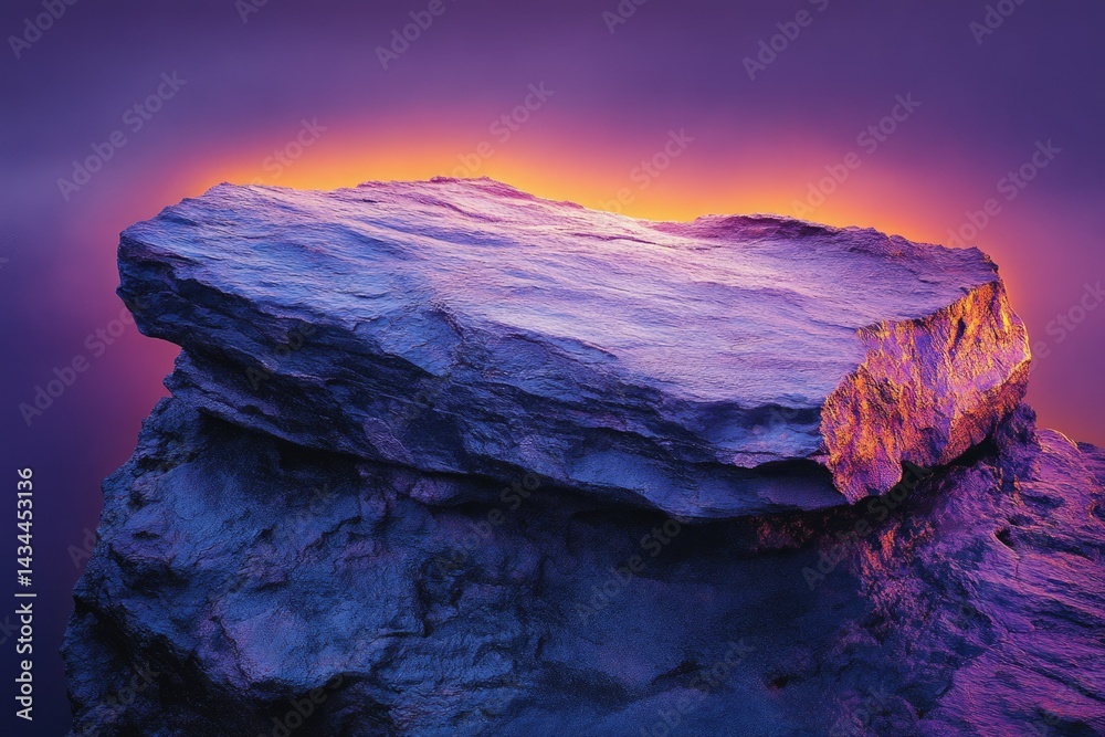 Obraz premium A majestic rock formation bathed in the vibrant hues of a breathtaking sunset.