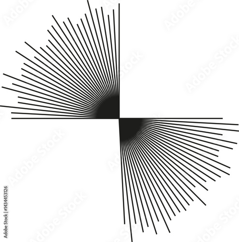 Two beams of long rays radiating outward from the center.