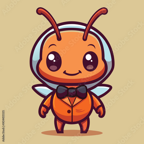 Cute ant in a suit, wearing a helmet and bowtie