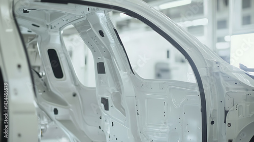 Mechanical arm assembling robotic arms for car door assembly in an automotive manufacturing plant, clean and organized workstations with door components visible, Car door assembly robotic arm style